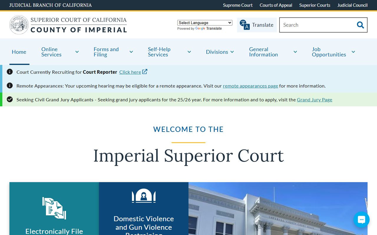 Imperial County Superior Court homepage