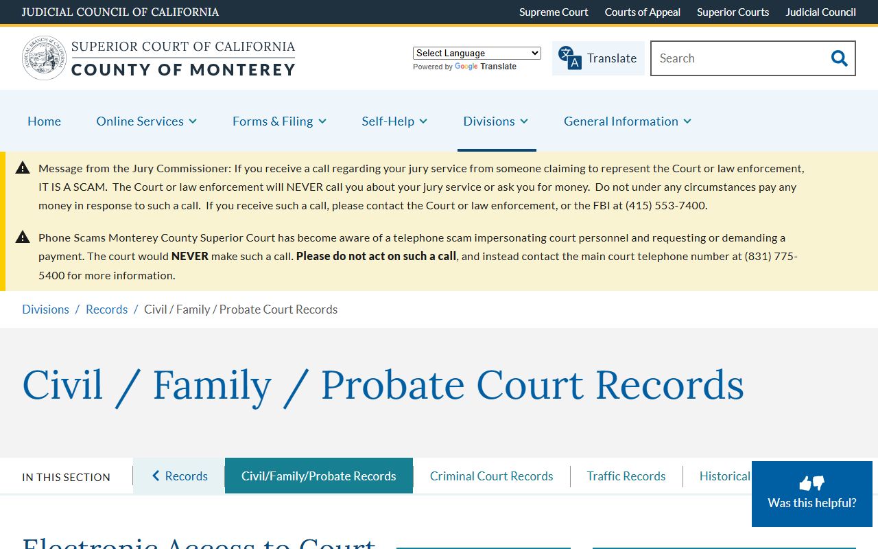 Monterey County court records information