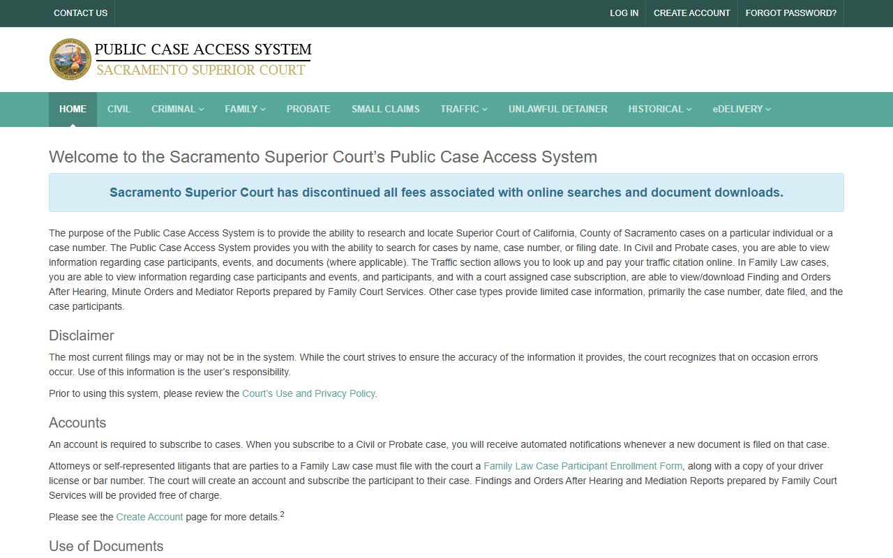 Sacramento County Superior Court public portal