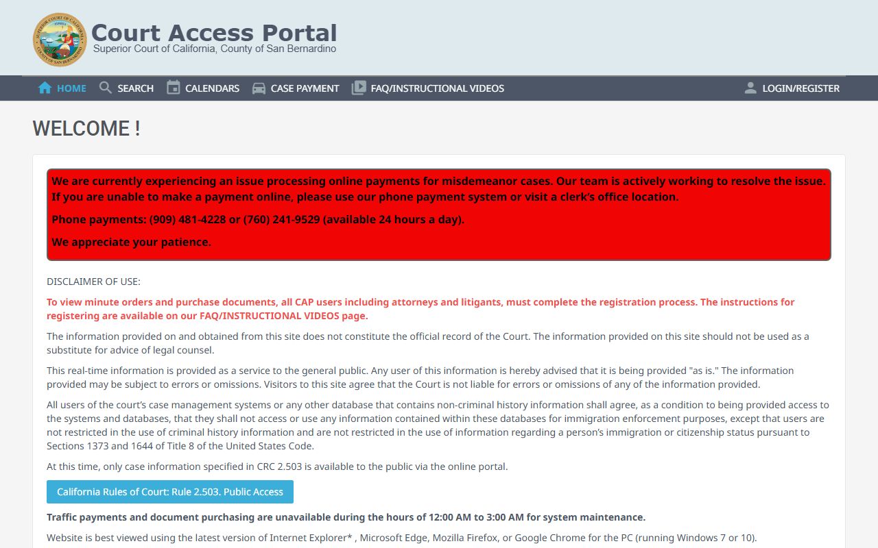 San Bernardino County Court Access Portal