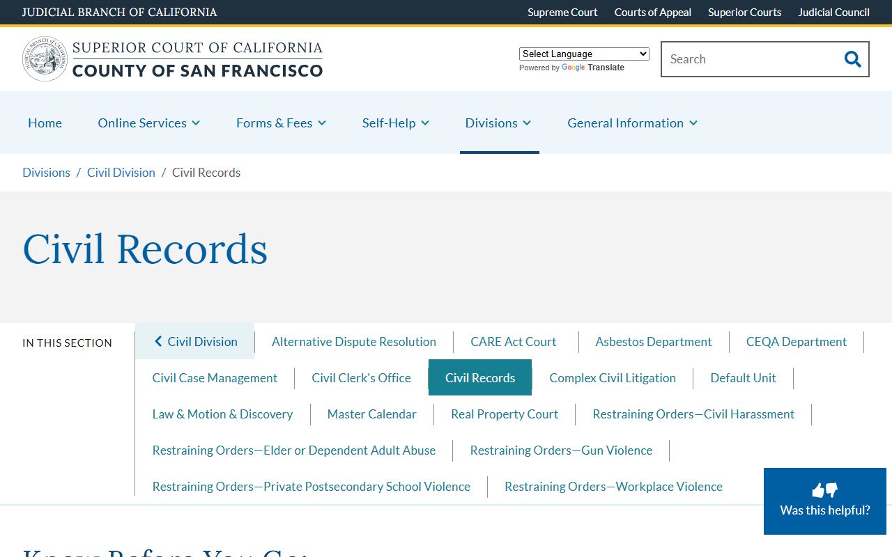 San Francisco Superior Court civil records information