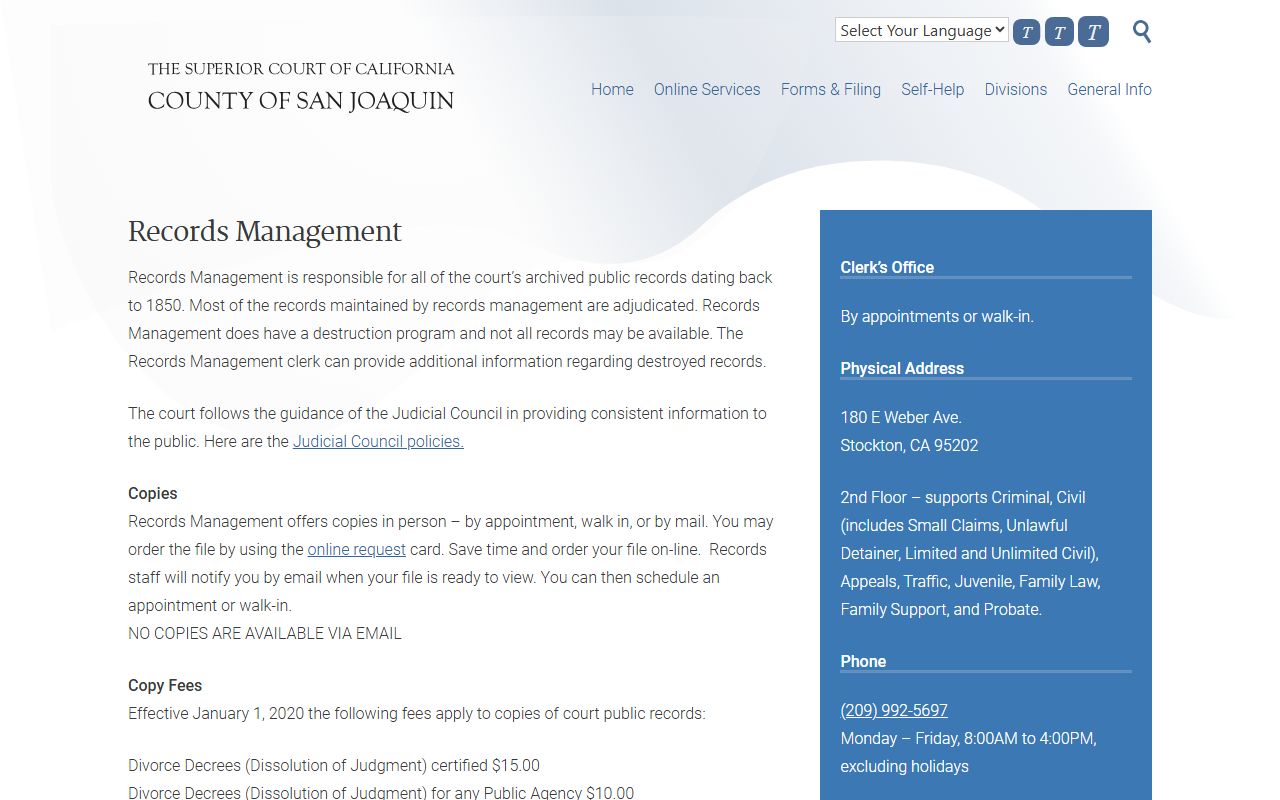 San Joaquin County Superior Court Records Management Division