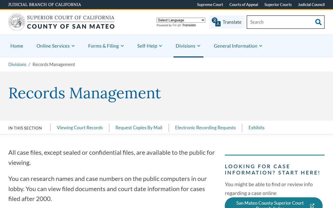 San Mateo County Superior Court records management