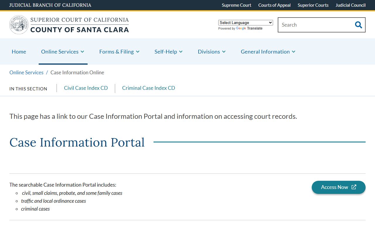 Santa Clara County Superior Court case information online
