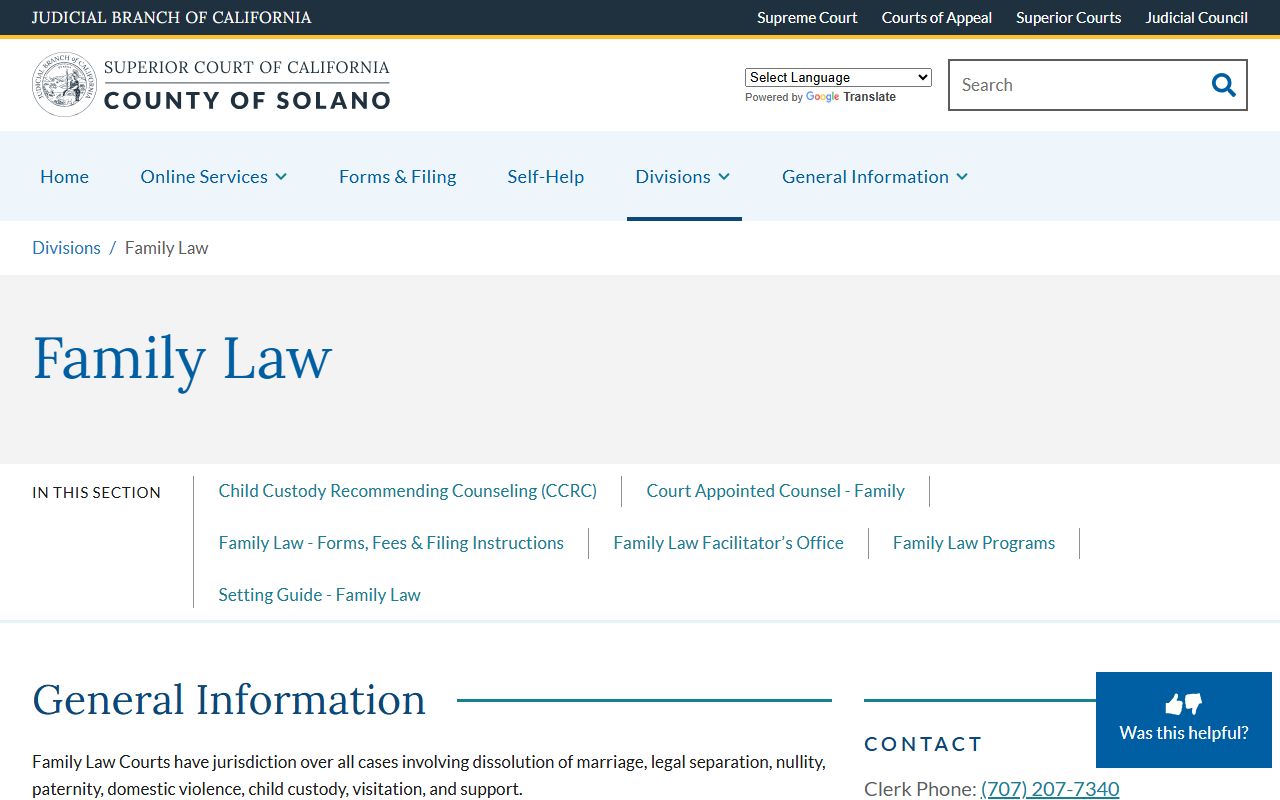 Solano County Superior Court family law division