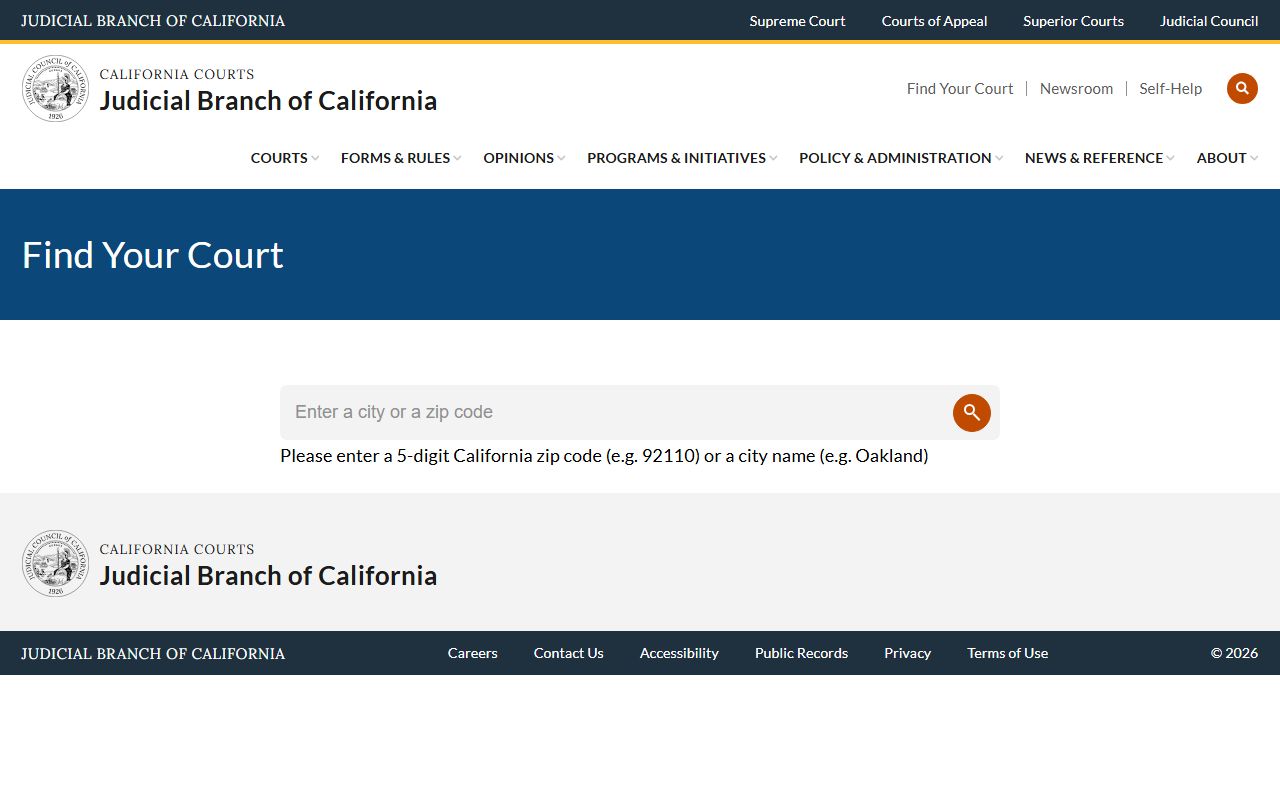 California Courts directory to find your local Superior Court
